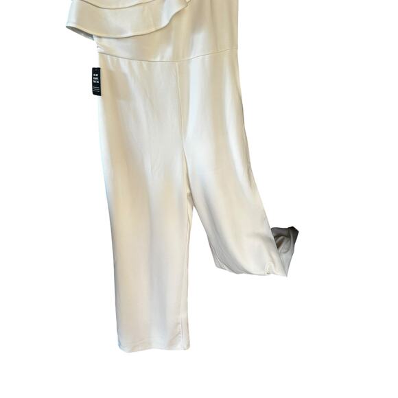 Express White One Shoulder Ruffle, Wide Leg Women's Jumpsuit, Size large - Picture 6 of 7